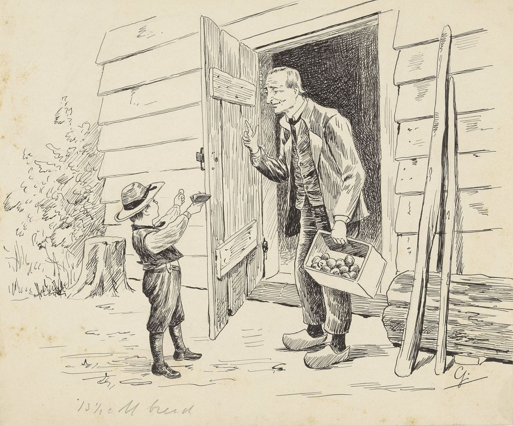 Man met aardappelkist voor een open deur (1868 - 1931) by Johan Georg Gerstenhauer Zimmerman