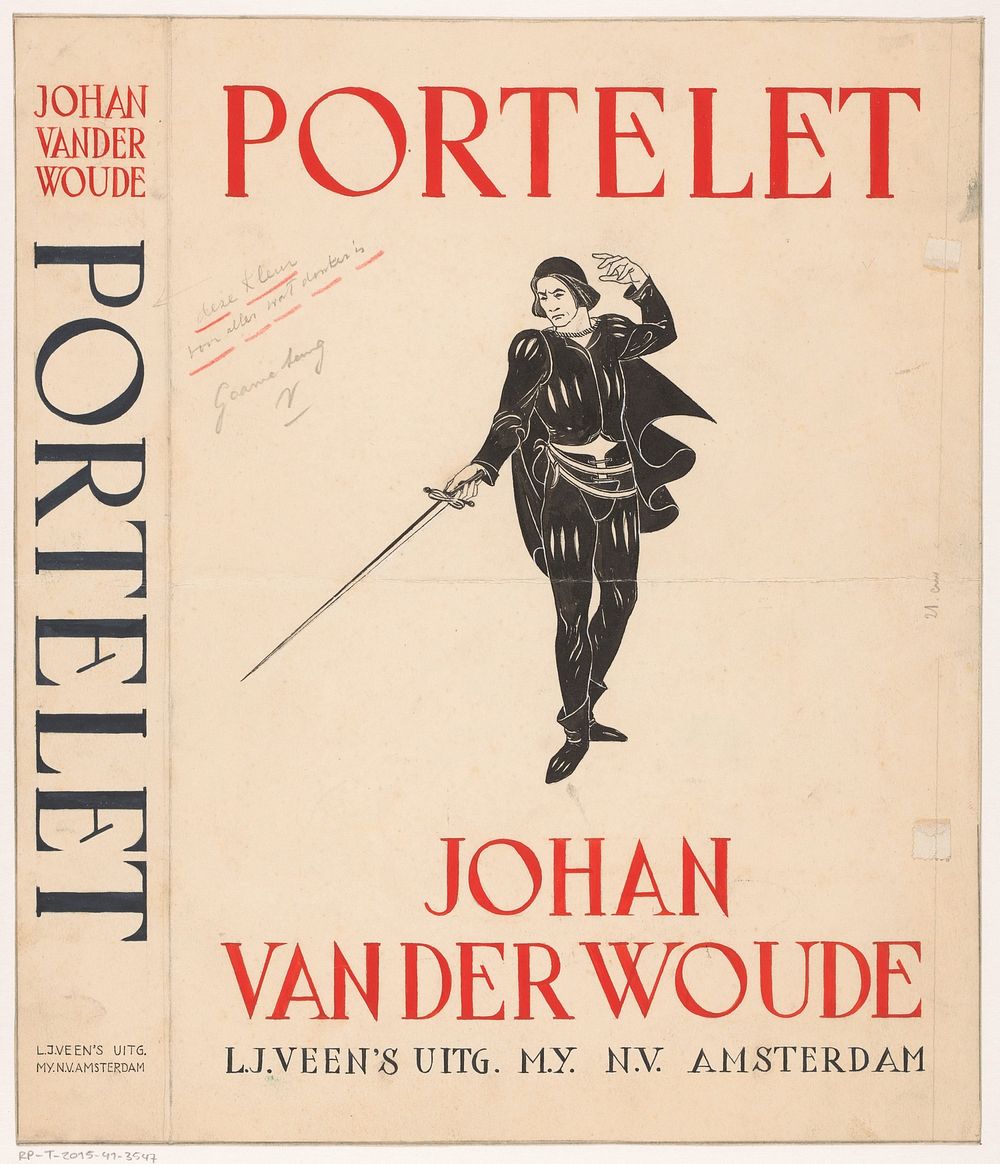 Bandontwerp voor: Johan van der Woude, Portelet. Oorspronkelijke roman, 1940 (in or before 1940) by anonymous