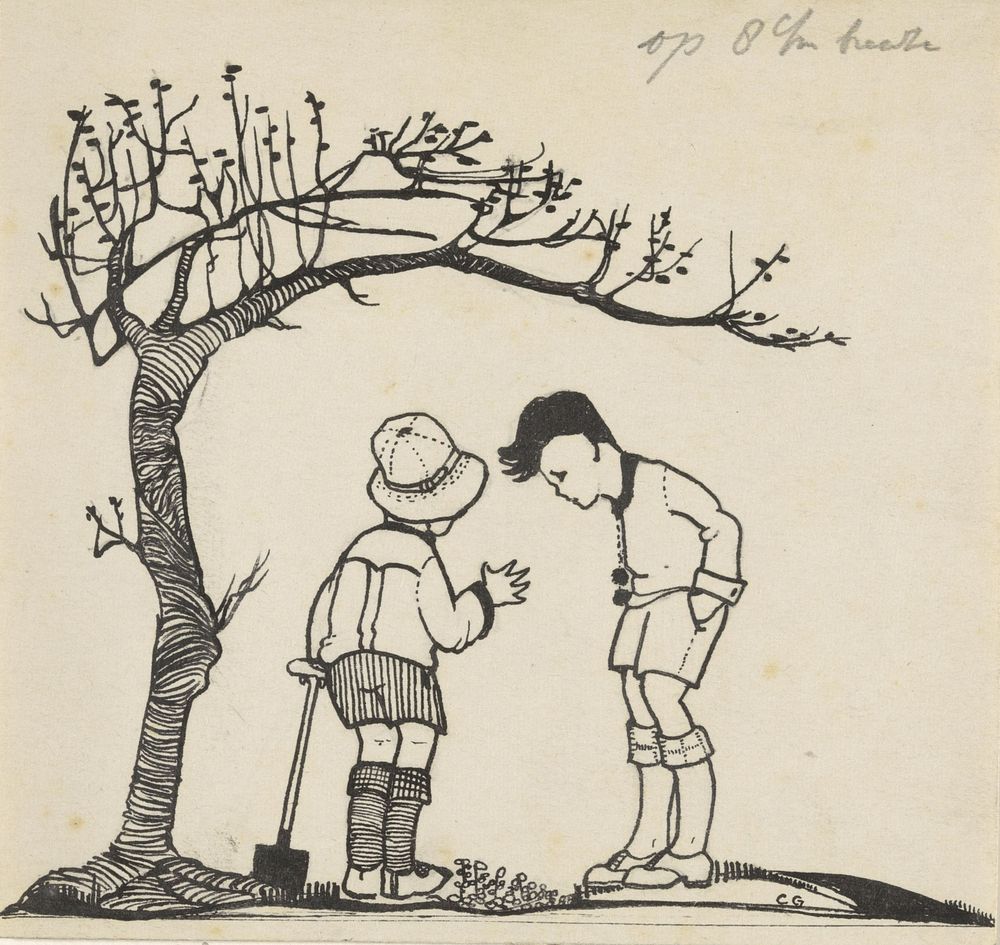 Twee jongens onder een boom (c. 1900 - c. 1940) by C Goes