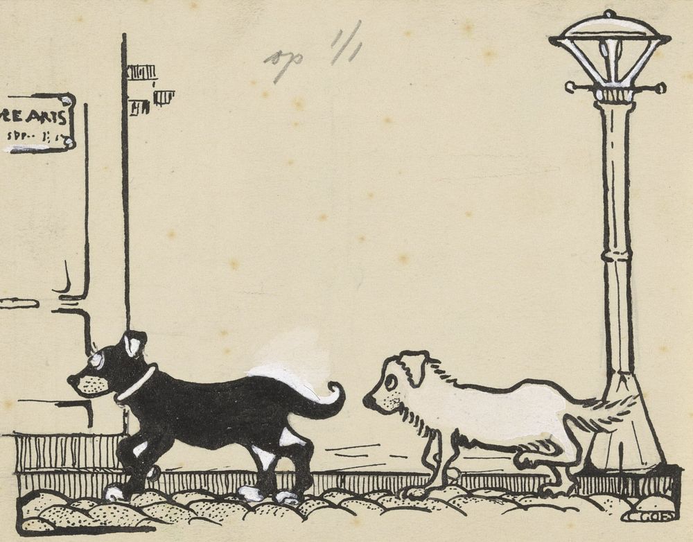 Twee honden op een straat (c. 1900 - c. 1940) by C Goes