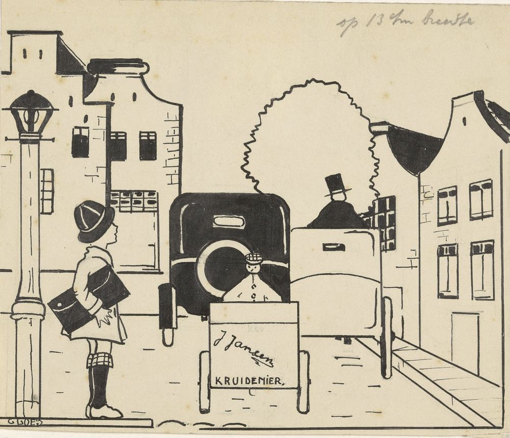 Kruidenierswagen op een straat (c. 1900 - c. 1940) by C Goes