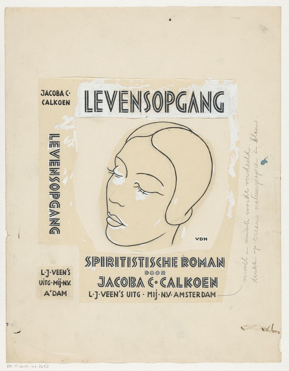 Bandontwerp voor: Jacoba C. Calkoen, Levensopgang. Spiritistische roman, 1933 (in or before 1933)
