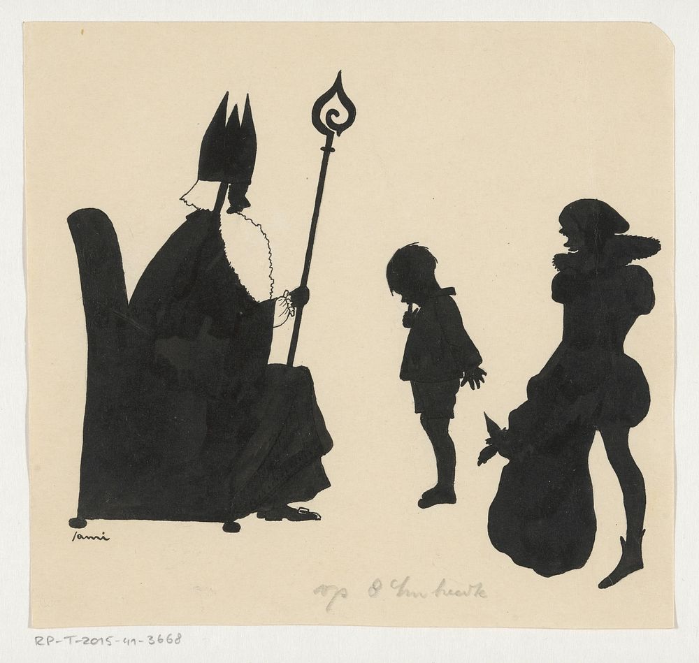 Jongen bij Sinterklaas en Piet (c. 1880 - c. 1930)