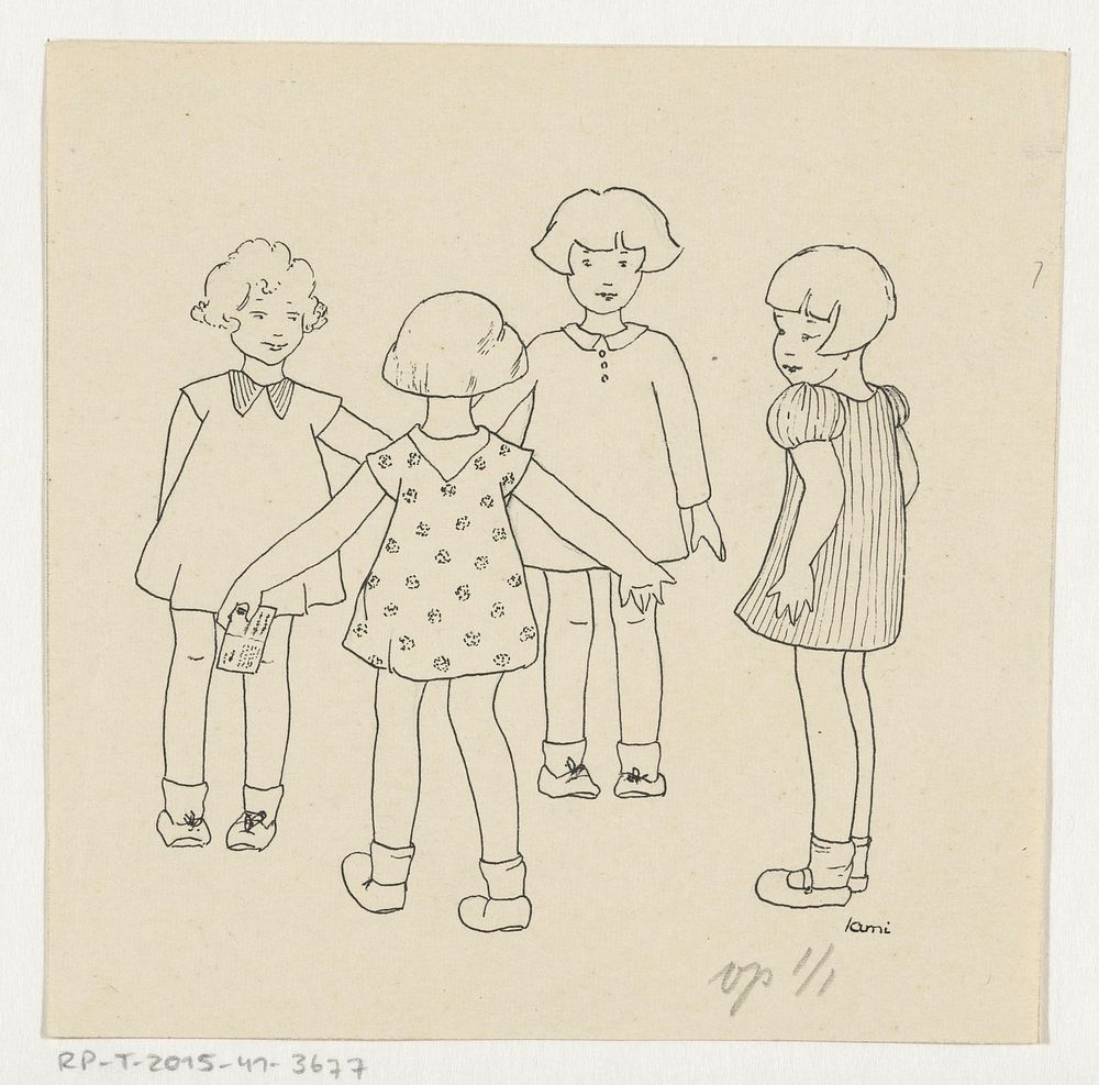 Vier meisjes in jurken (c. 1880 - c. 1930)