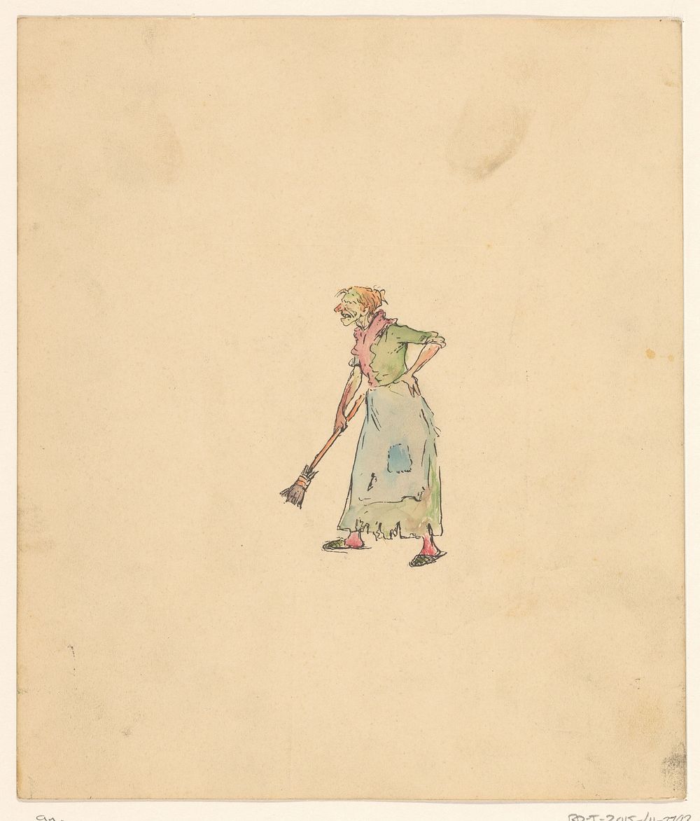 Oude vrouw met bezem (c. 1880 - c. 1910) by anonymous