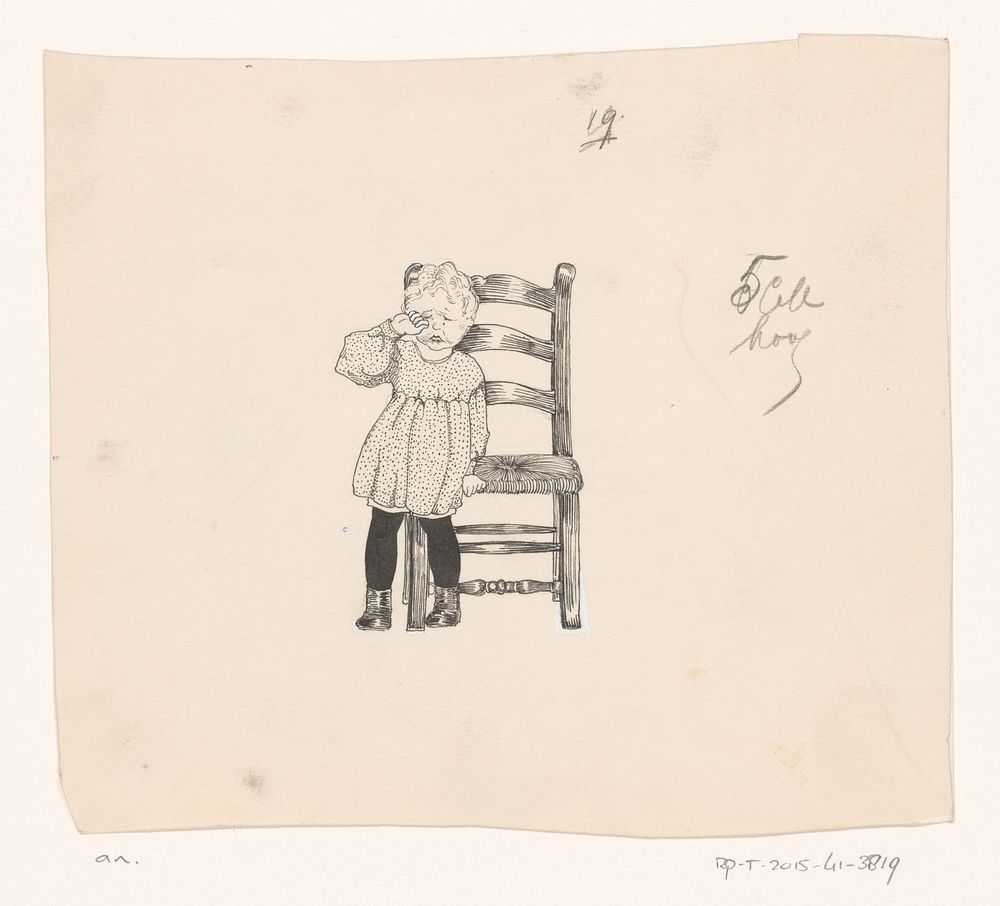 Huilend meisje leunend tegen een stoel (c. 1890 - c. 1930) by anonymous