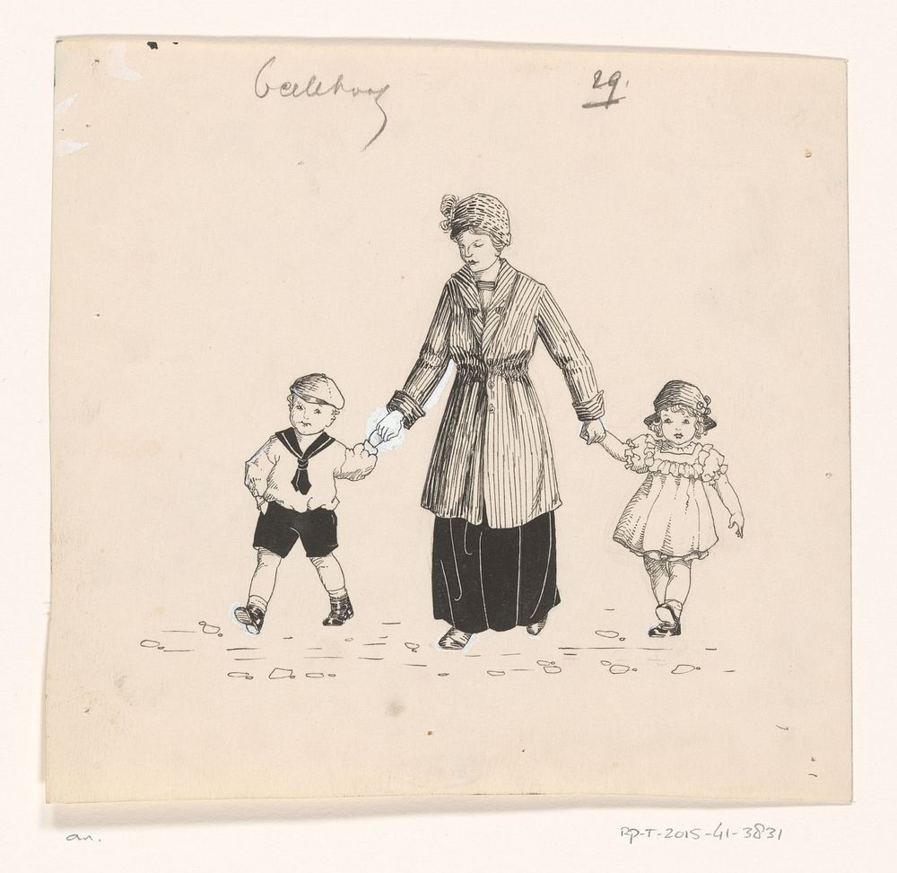 Moeder met een jongen en meisje aan de hand (c. 1890 - c. 1930) by anonymous
