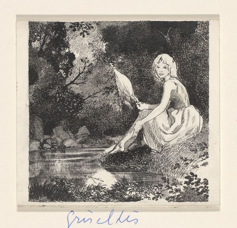 Griseldis zittend bij een beek (c. 1900 - c. 1950) by anonymous