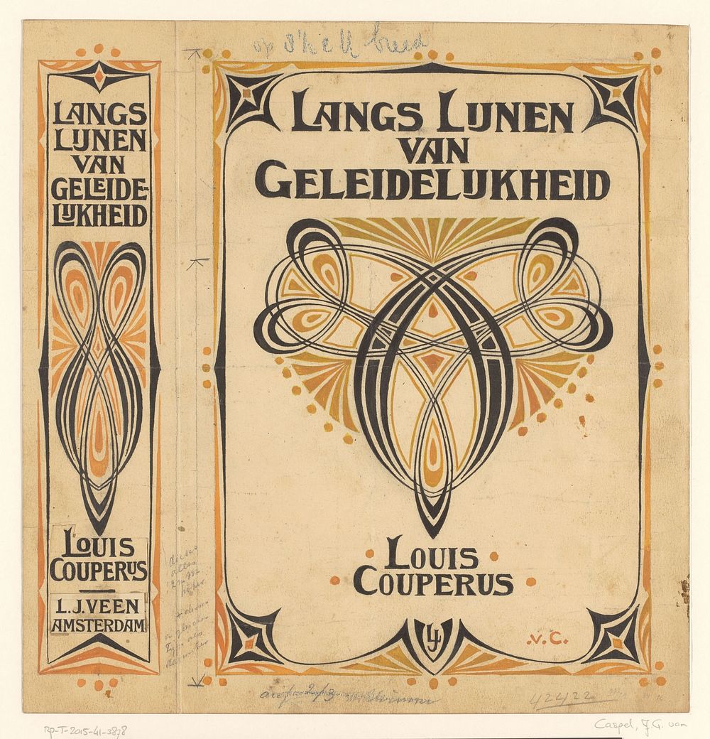 Bandontwerp voor: Louis Couperus, Langs lijnen van geleidelijkheid, 1900 (in or before 1900) by Johann Georg van Caspel