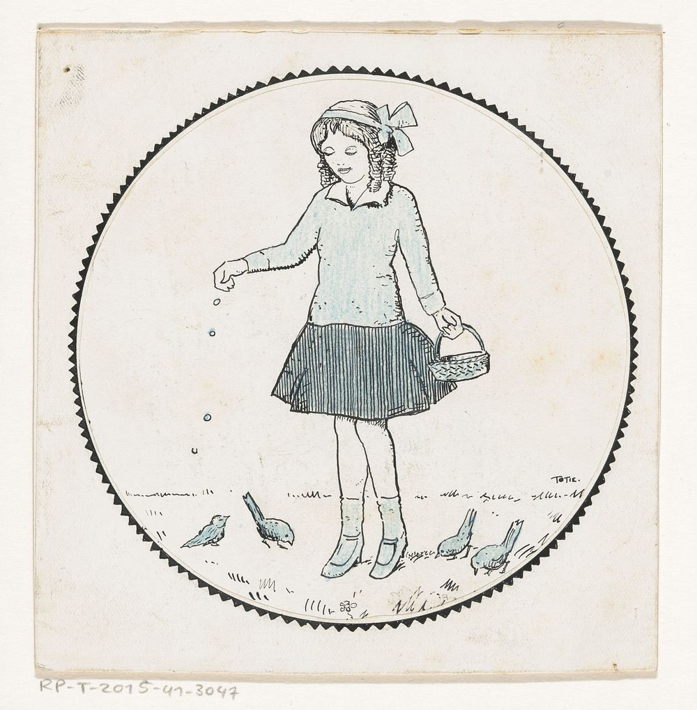 Meisje voert vogels (c. 1890 - c. 1930) by Totie