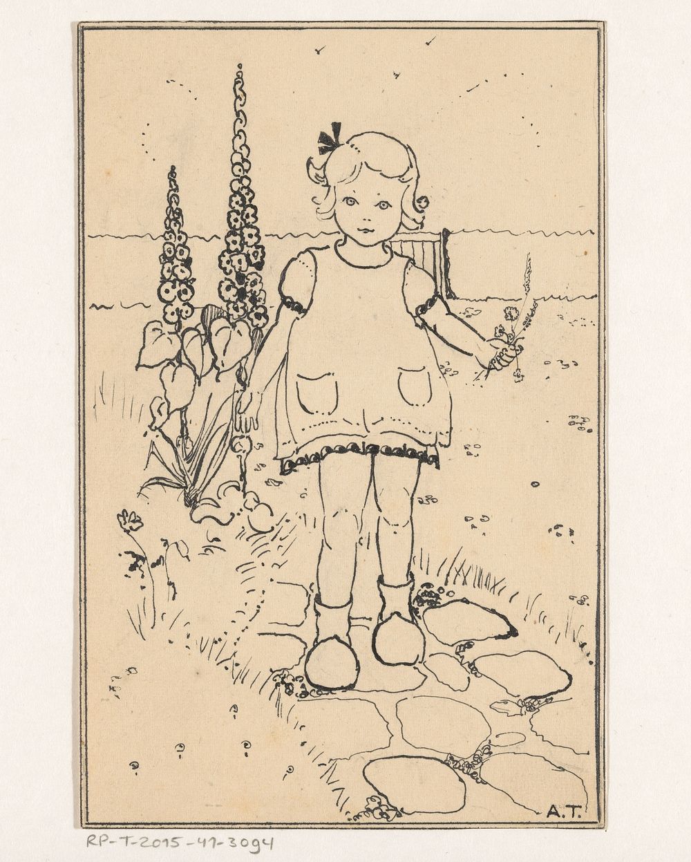 Meisje met bloemen (c. 1925 - c. 1935) by A Tinbergen