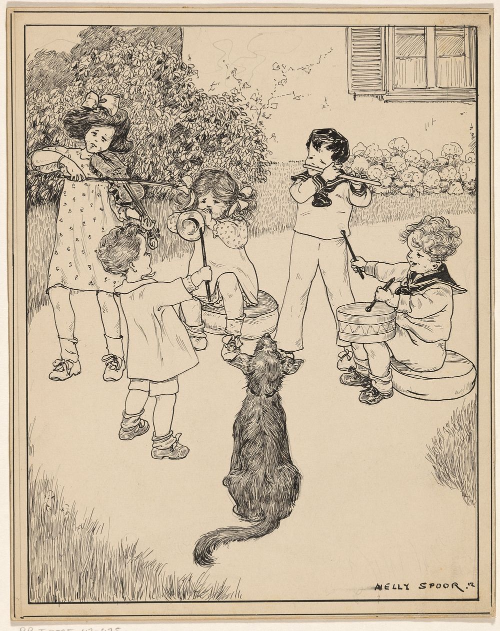Kinderorkest in een tuin (1912) by Nelly Spoor