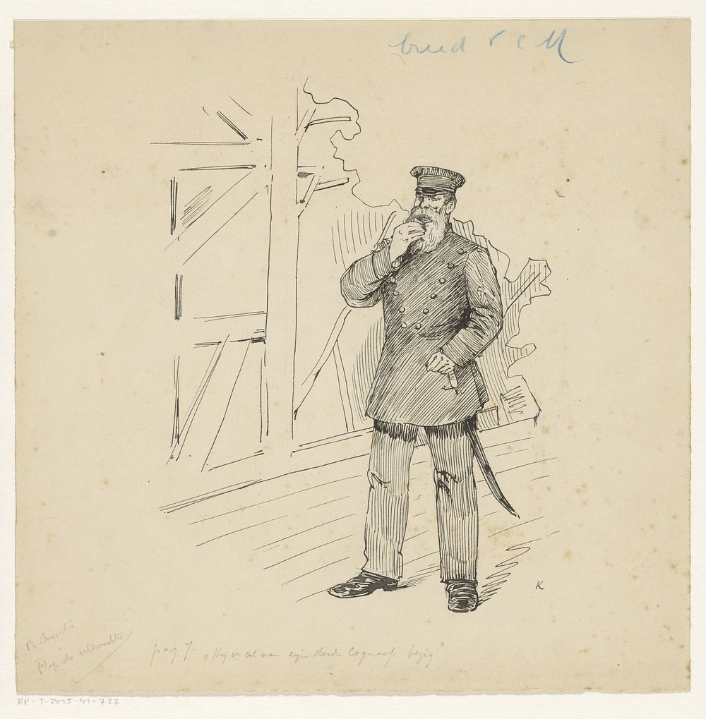 Militair nipt aan een glas cognac (in or before 1898) by Heinrich M Krabbé