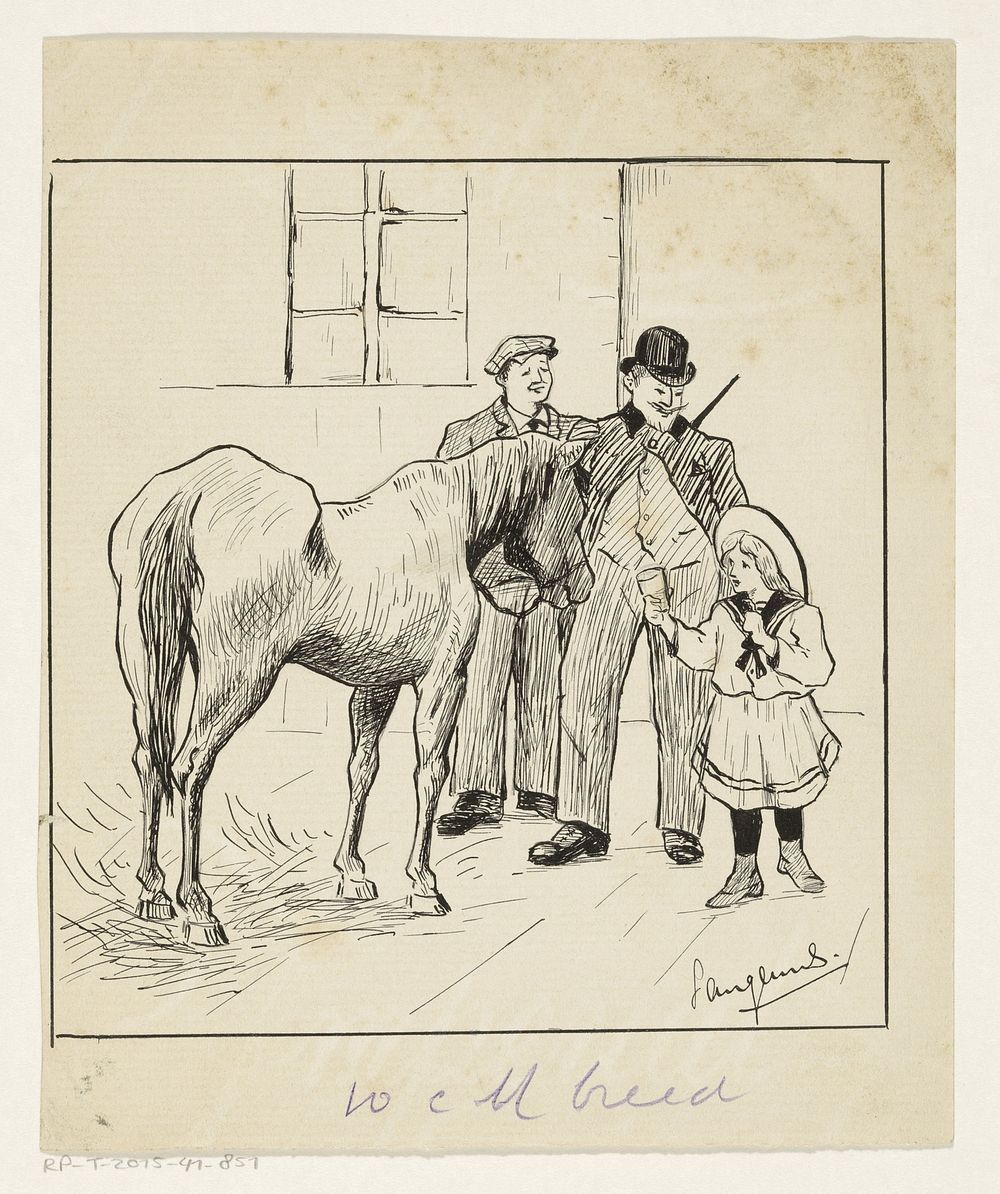 Meisje biedt een paard water aan (c. 1900 - c. 1930) by Langenus