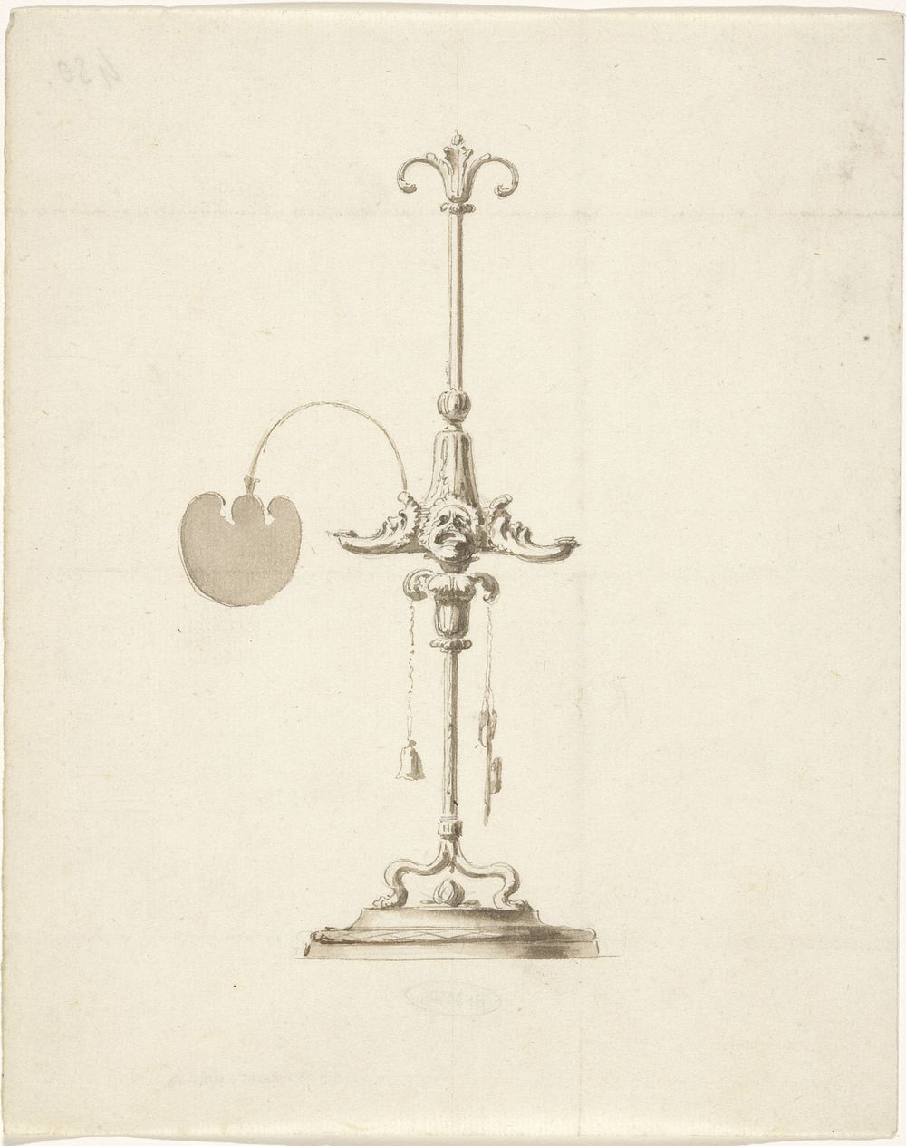 Ontwerp voor een olielamp met branders in de vorm van antieke maskers (c. 1765 - c. 1775) by Luigi Valadier
