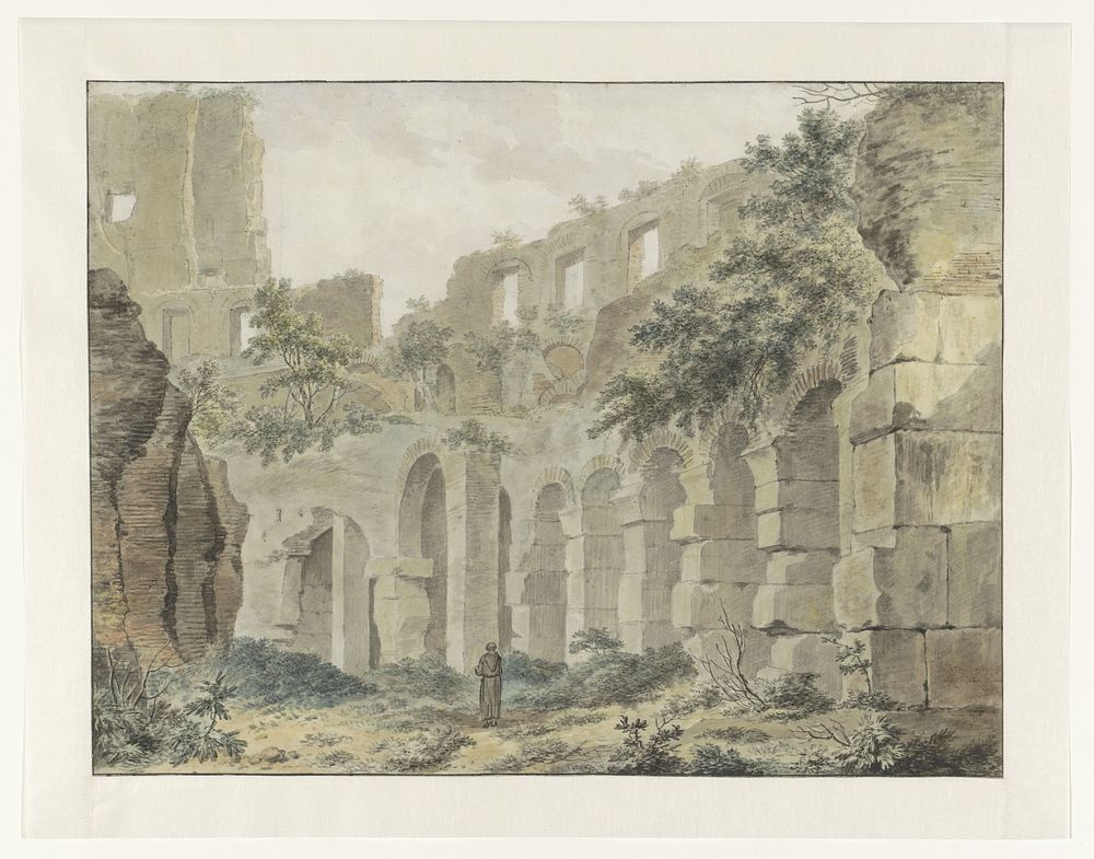 Gezicht in het Colosseum met op de voorgrond een monnik (1779) by Jean Grandjean