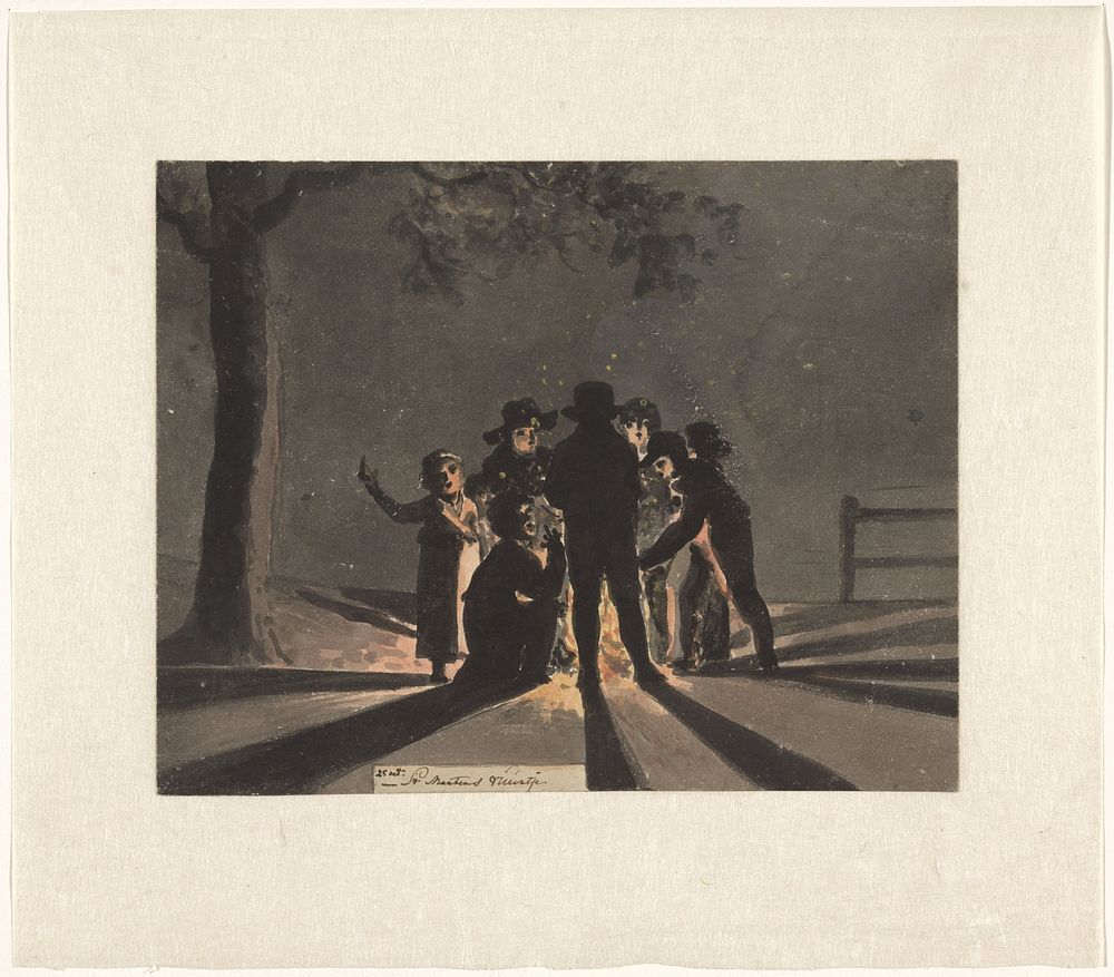 Children clustered around a Saint Martin’s bonfire (1805 - 1808) by Christiaan Andriessen