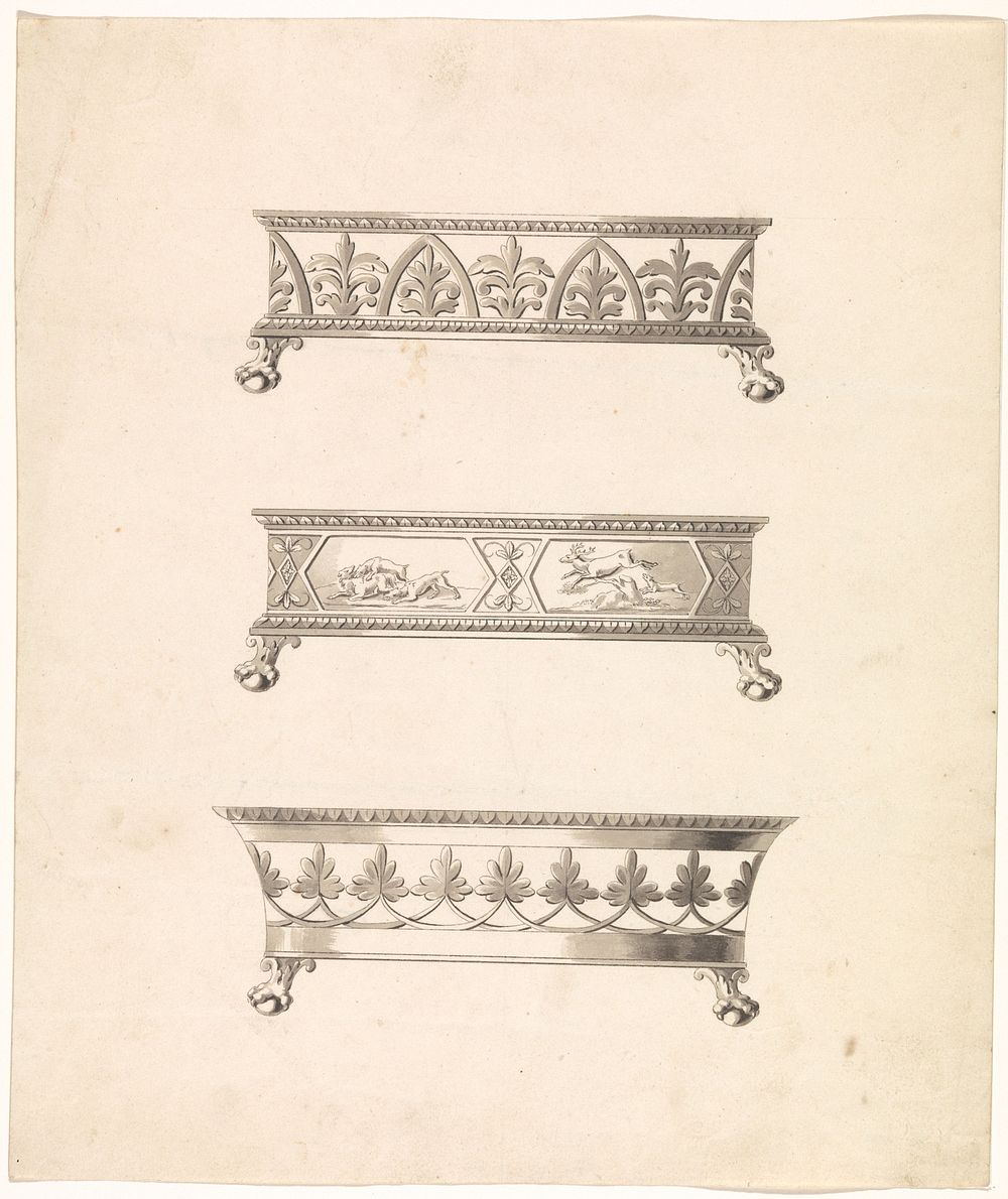 Drie flessenbakken (c. 1810 - c. 1825) by anonymous