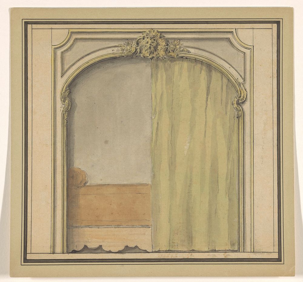 Ontwerptekening voor een met een gebaard masker versierde nis (c. 1735 - c. 1750) by Guillaume Thomas Raphaël Taraval