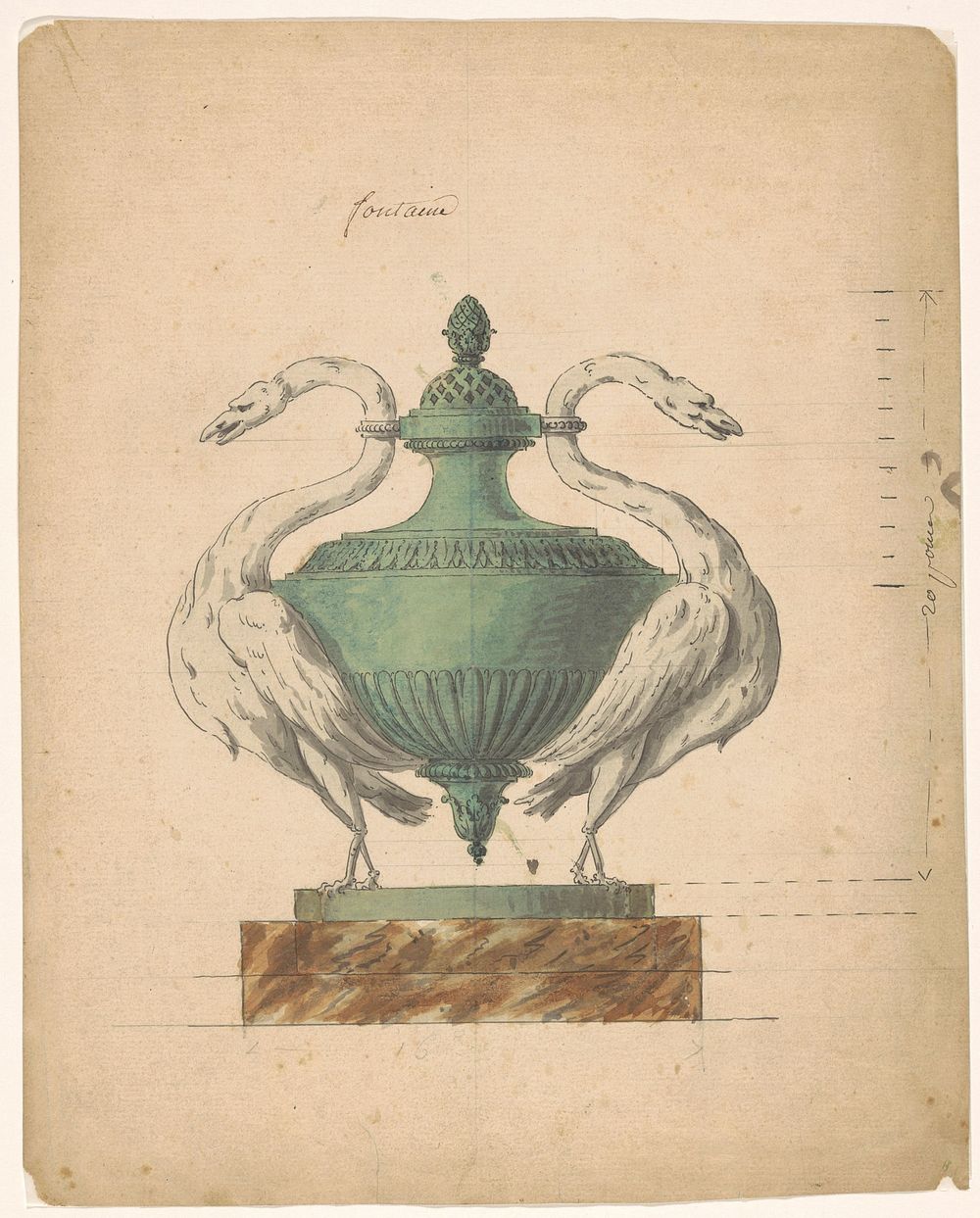 Ontwerptekening voor een gepatineerd bronzen reukvaas (c. 1780) by anonymous