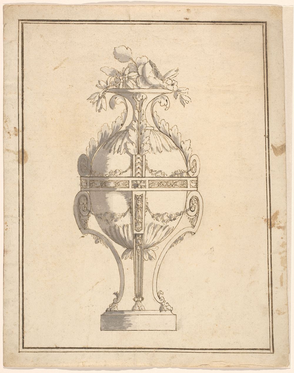 Eivormige vaas in een montuur met leeuwenpoten en bladeren (c. 1775 - c. 1785) by anonymous