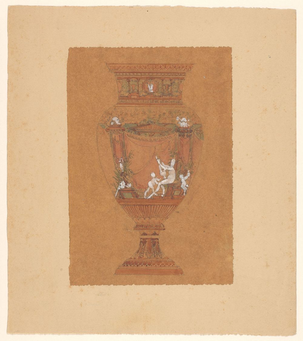 Ontwerp voor (de beschildering van) een vaas, vermoedelijk van Sèvres porselein (c. 1875 - c. 1885) by Anatole Alexis…