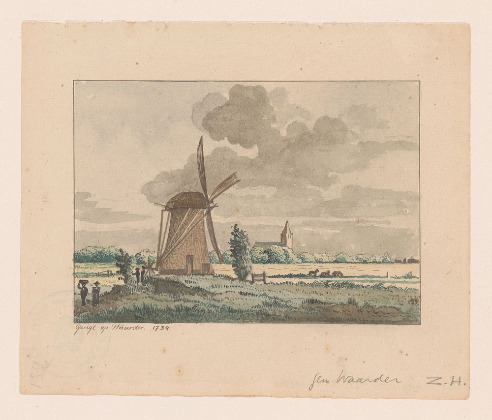 Gezicht op een molen te Waarder (1734) by anonymous