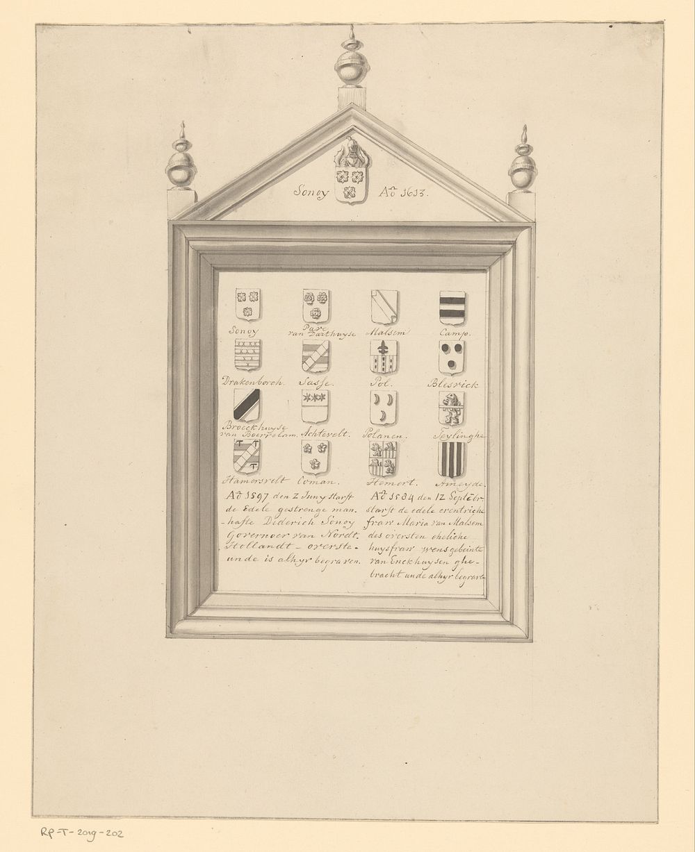 Rouwbord van Sonoy in de kerk te Pieterburen (1700 - 1800) by anonymous