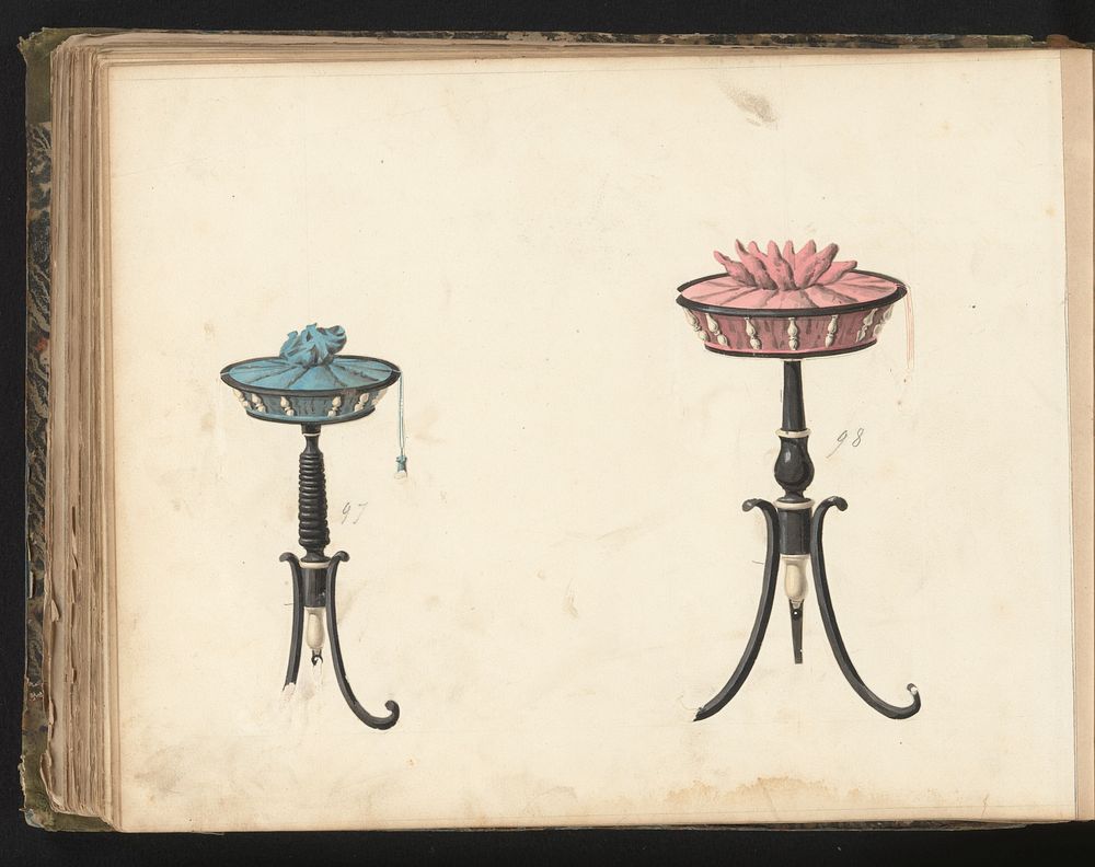 Twee ontwerpen voor een mand voor kinderspeeltjes (c. 1825 - c. 1839) by anonymous
