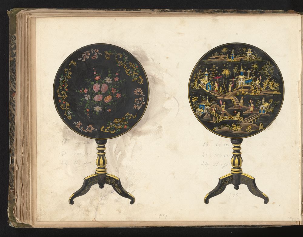 Twee ontwerpen voor tafels (c. 1825 - c. 1839) by anonymous