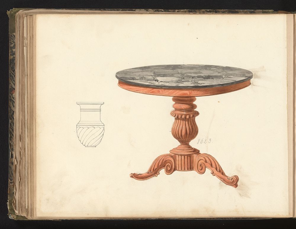 Ontwerp voor een tafel en tekening van een vaasvormige verbinding (c. 1825 - c. 1839) by anonymous