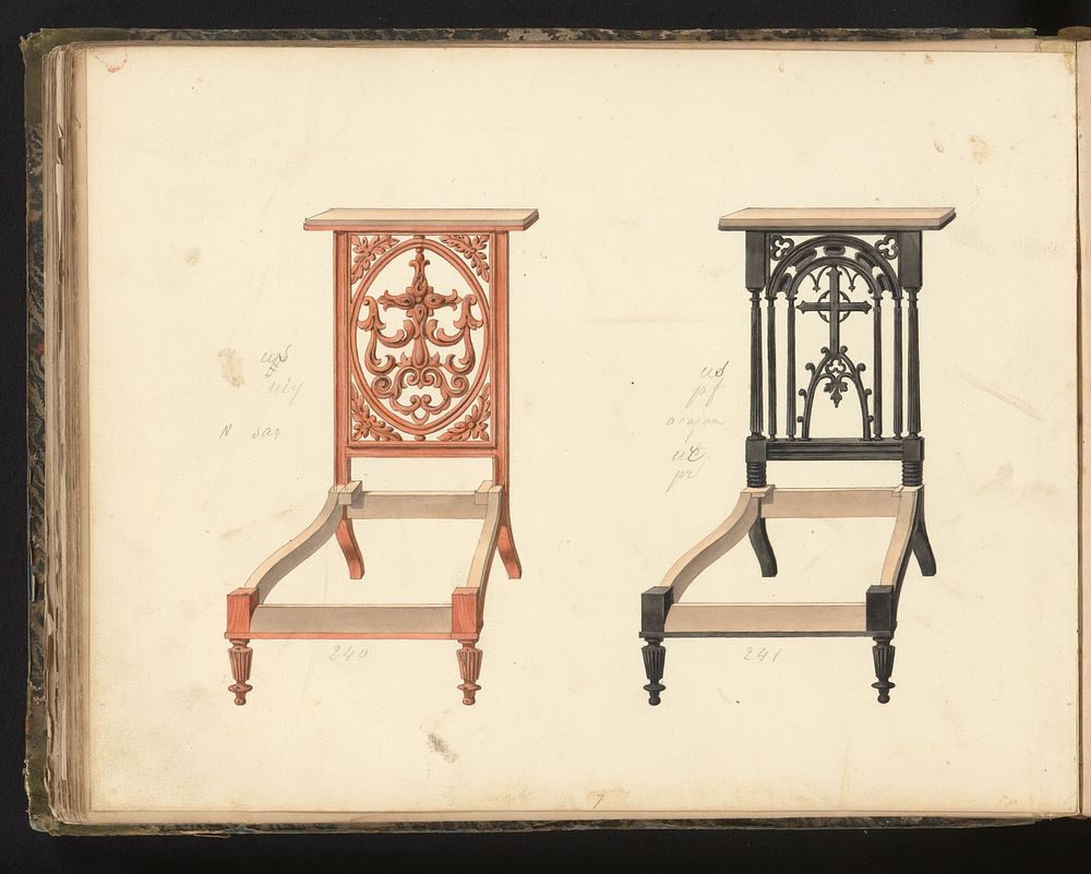 Twee ontwerpen voor prie-dieu's (c. 1825 - c. 1839) by anonymous