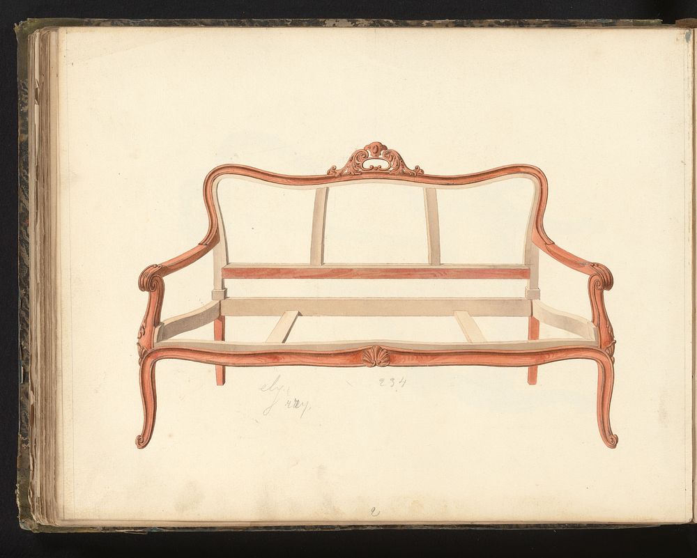 Ontwerp voor een bank in Lodewijk XV-stijl (c. 1825 - c. 1839) by anonymous