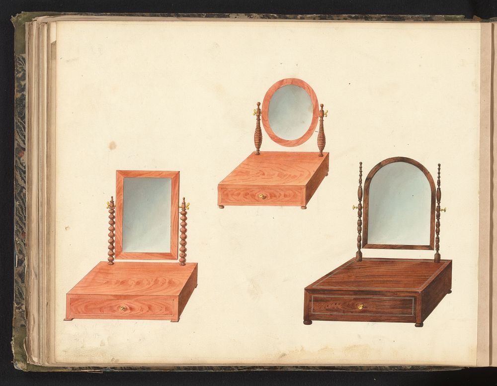 Drie ontwerpen voor toiletspiegels (c. 1825 - c. 1839) by anonymous