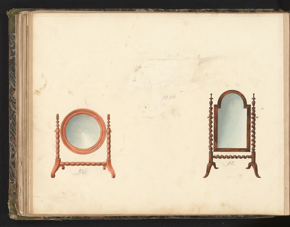Ontwerp voor een toiletspiegel, een psyché-spiegel (en missend ontwerp voor een muziekstandaard) (c. 1825 - c. 1839) by…