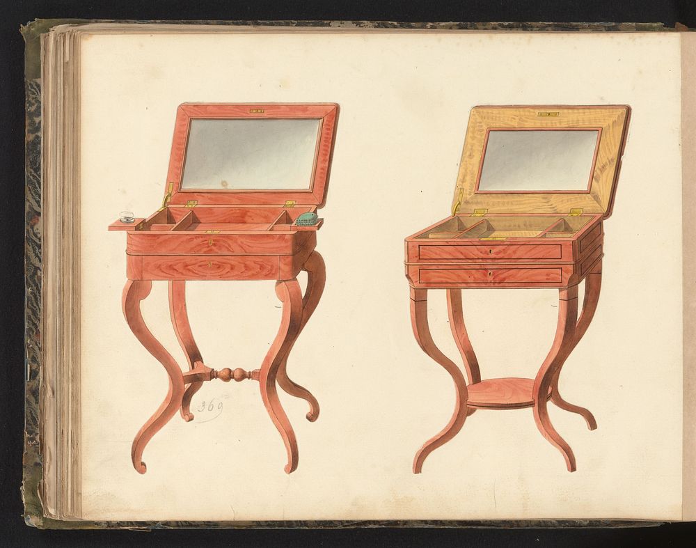Twee ontwerpen voor toilettafels (c. 1825 - c. 1839) by anonymous