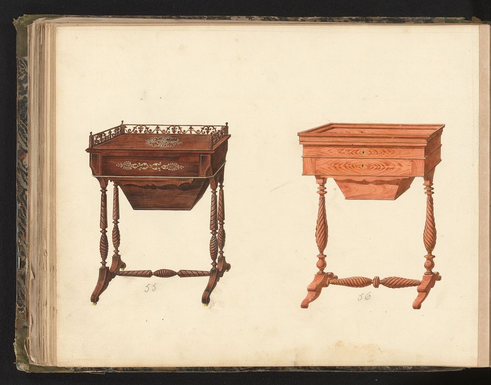 Twee ontwerpen voor breitafels (c. 1825 - c. 1839) by anonymous
