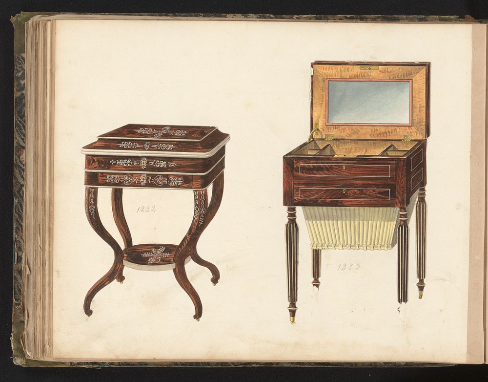 Twee ontwerpen voor toilettafels (c. 1825 - c. 1839) by anonymous