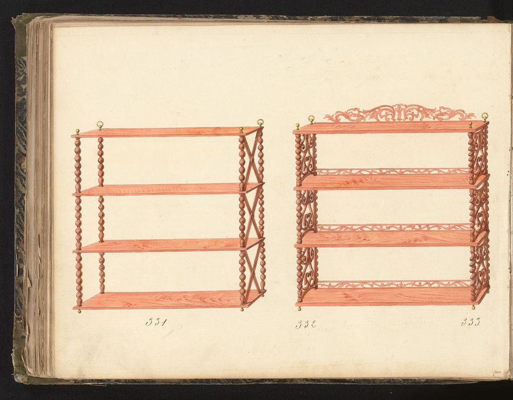 Twee ontwerpen voor wandmeubelen (c. 1825 - c. 1839) by anonymous