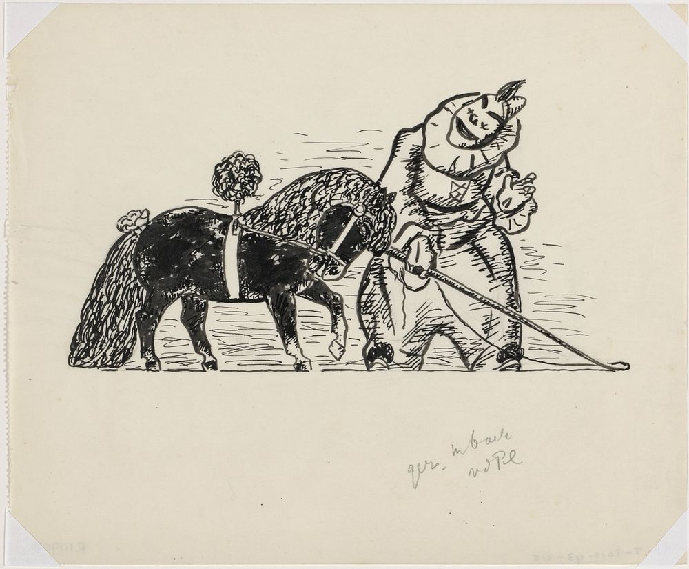 Pierrot dresseert pony met pluim (schets) (c. 1935 - before 1936) by Leo Gestel