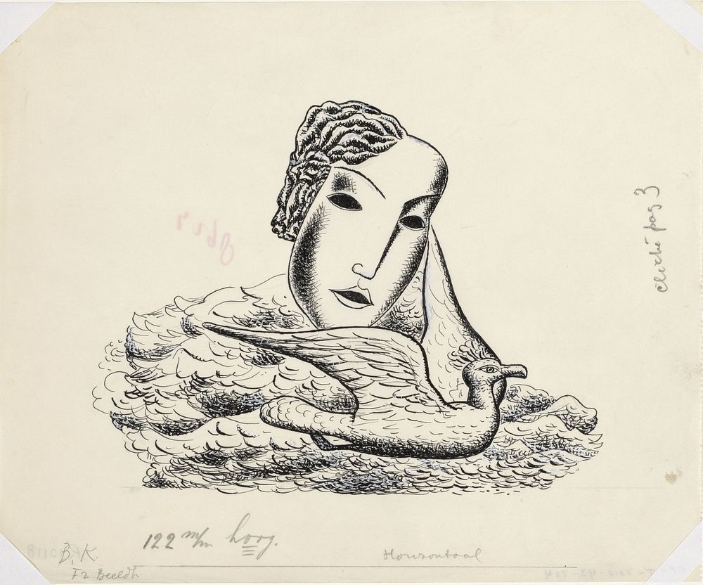 Vrouwenkop met vogel (schets) (c. 1935) by Leo Gestel