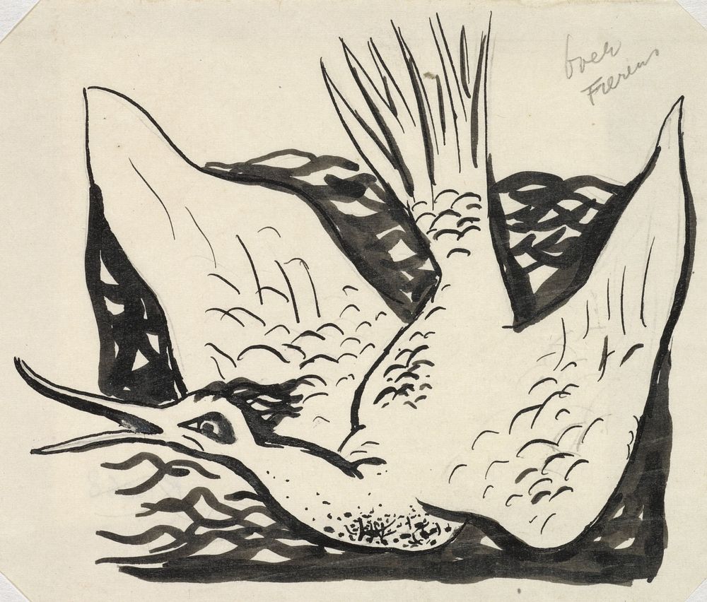 Vignet voor boek 'L'art Hollandais contemporain' van Paul Fierens, vogel op het water (1932 - 1933) by Leo Gestel