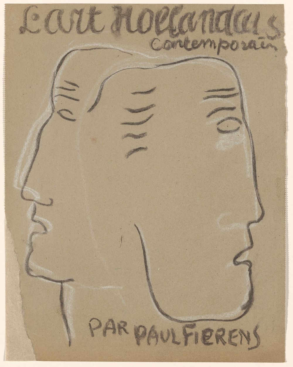 Ontwerp boekomslag met twee gezichten (1933) by Leo Gestel