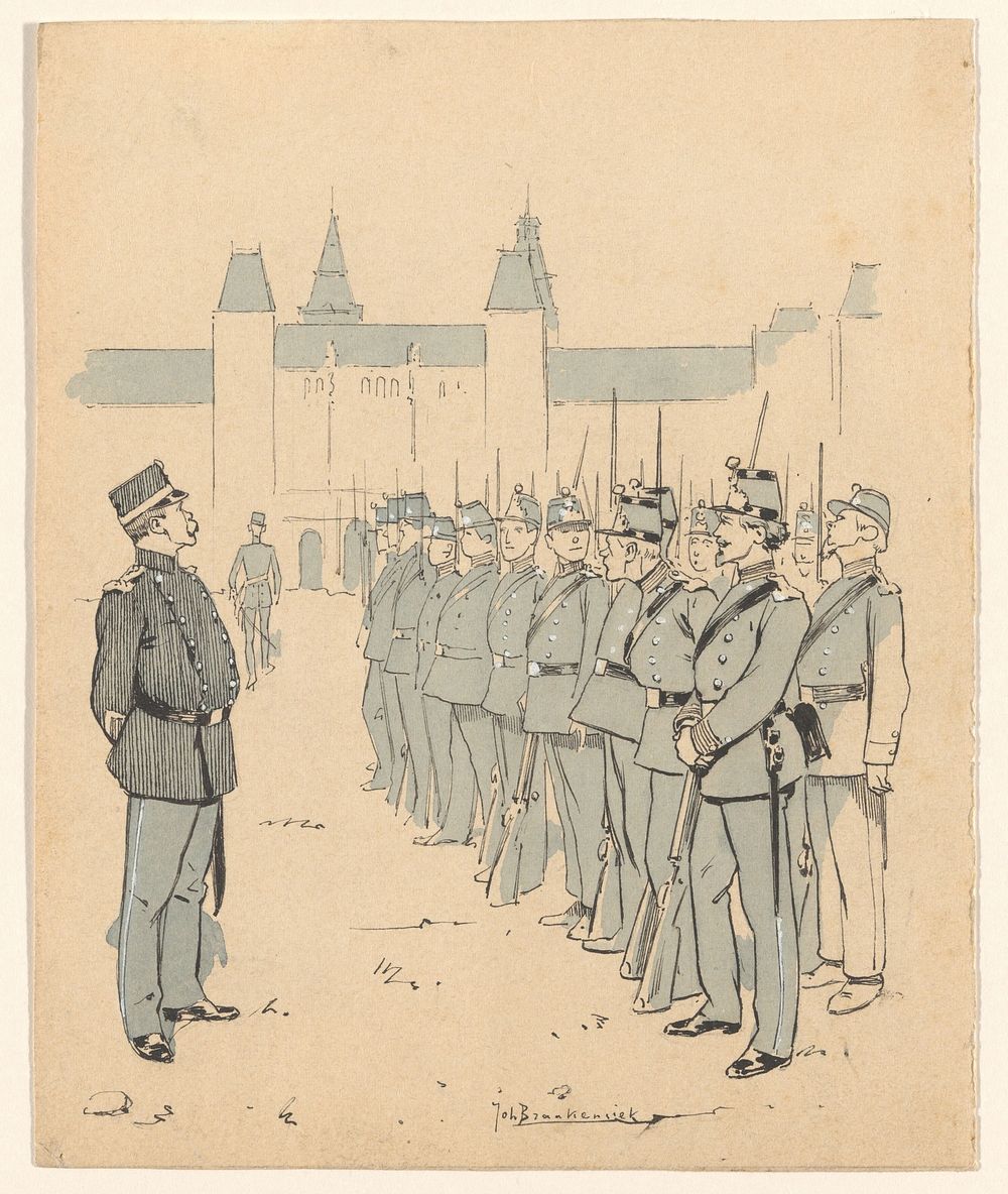 Soldaten op appèl (1868 - 1940) by Johan Braakensiek