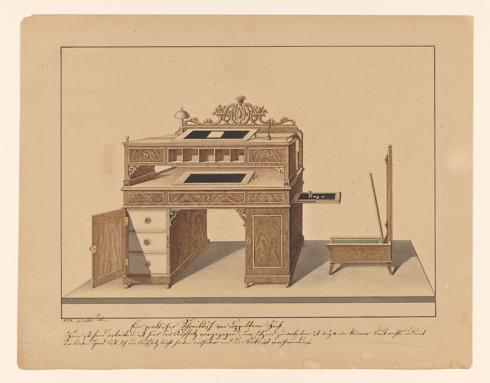 Ontwerp voor een bureau (c. 1840 - c. 1845) by Wilhelm Kimbel