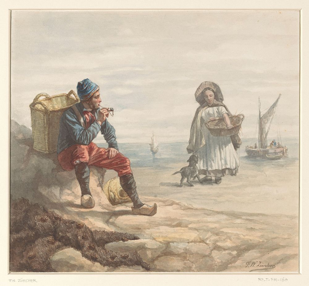Vissers op het strand (1845 - 1894) by Frederik Willem Zürcher