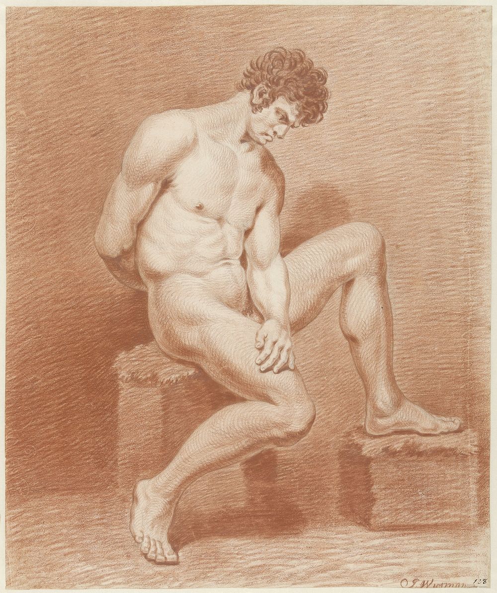 Zittend mannelijk naakt, naar rechts (1804) by Jacobus Wijsman