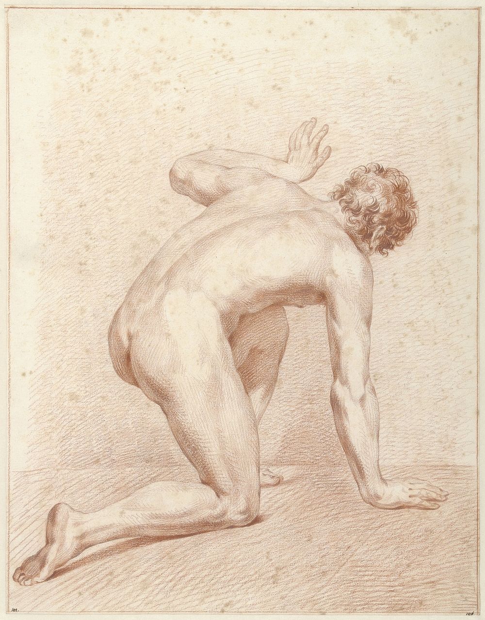 Mannelijk naakt, knielend, op de rug gezien (1795) by Jacob Willemz de Vos