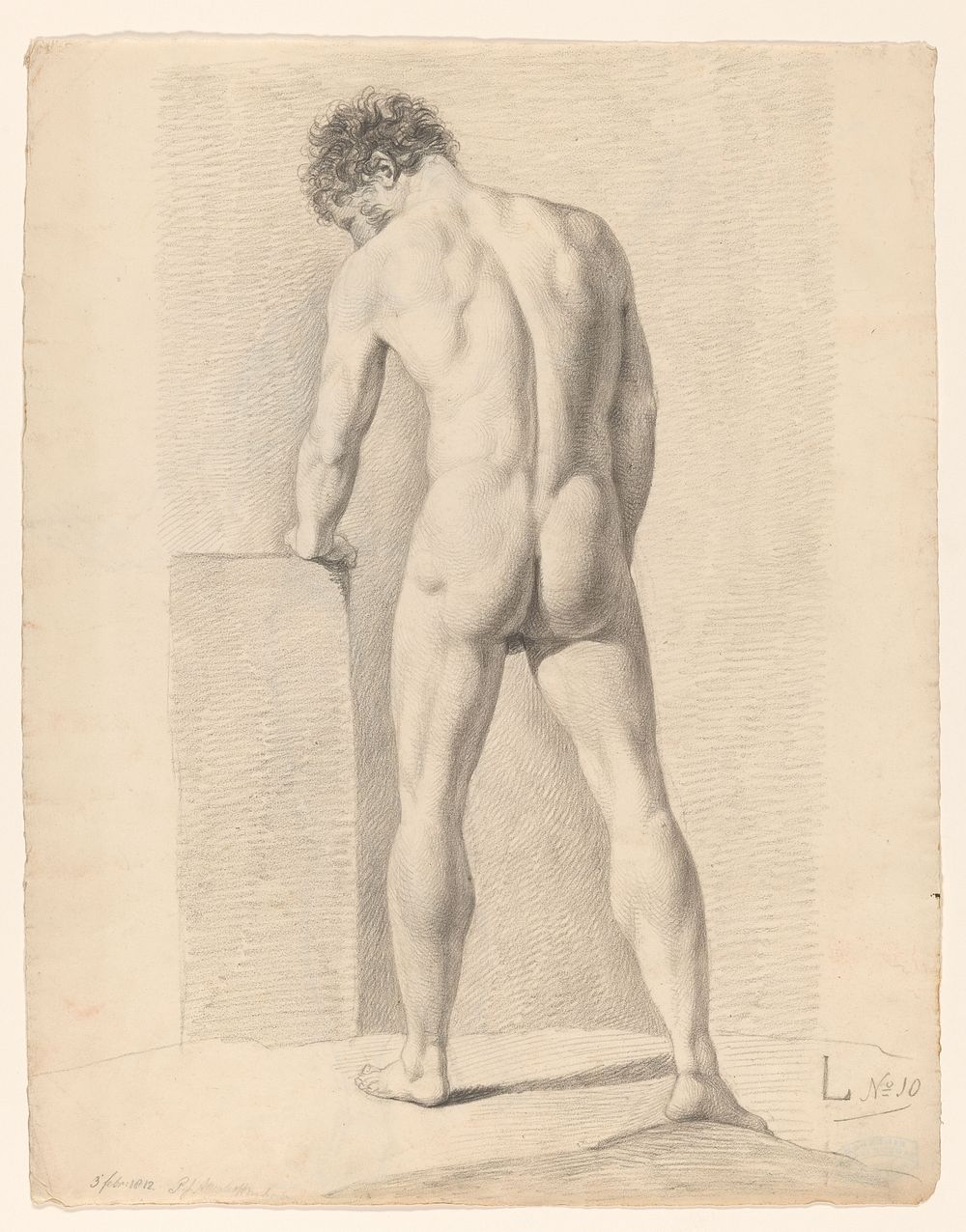 Staand mannelijk naakt, op de rug gezien (c. 1812) by A Waterloo and anonymous