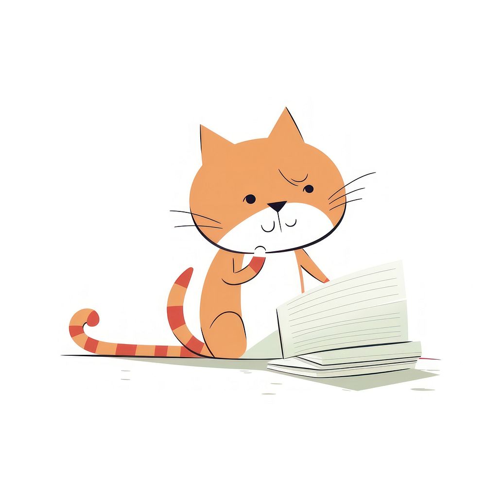 Cat sitting on a some papers cartoon publication animal. AI generated Image by rawpixel.